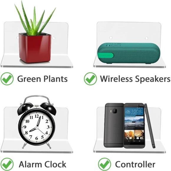 4 Pack Small Wall Shelf, 4'' Acrylic Wall Shelves Display Ledges for Storage - Picture 4 of 6